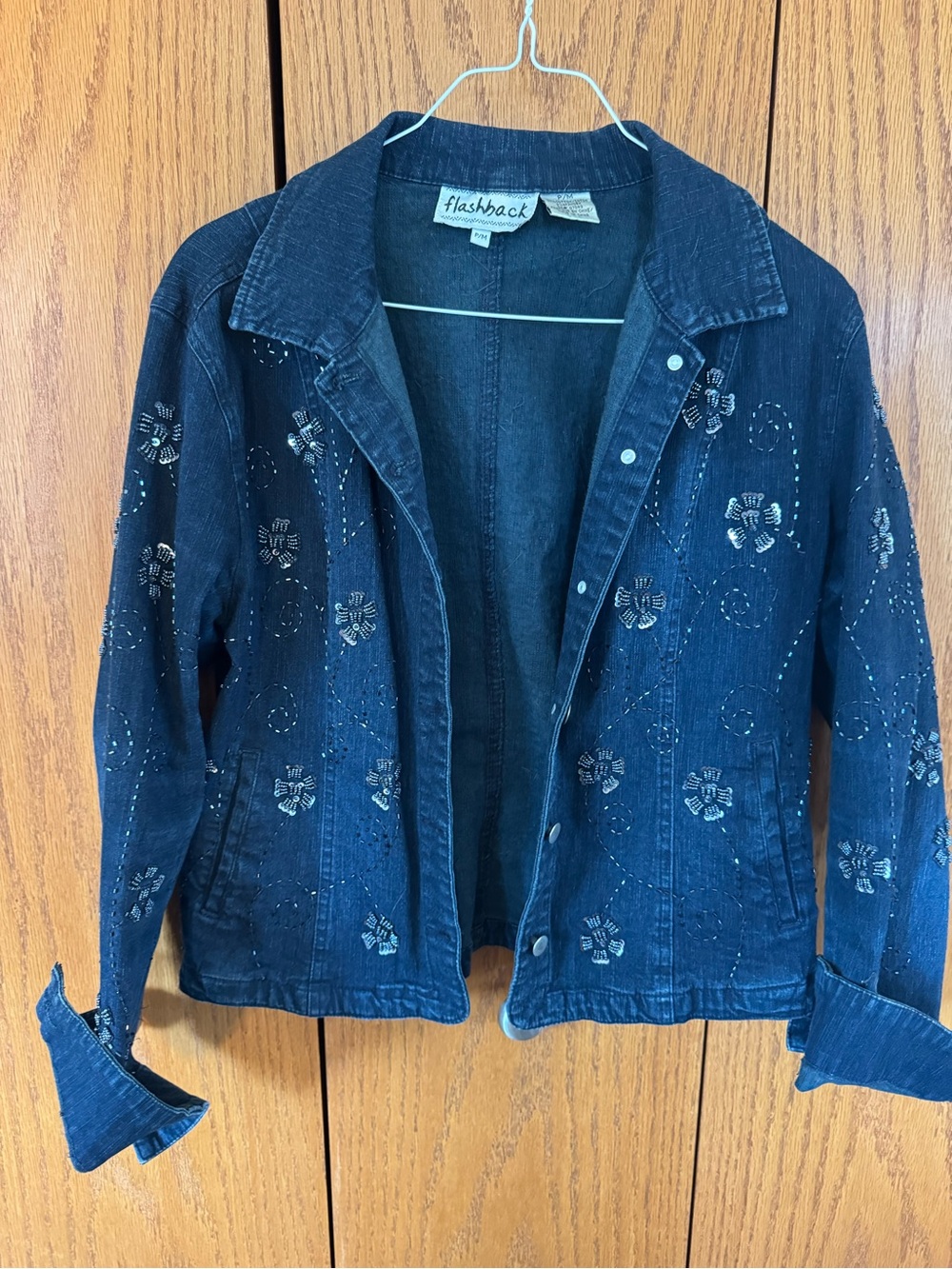 Women's Dark Blue Embroidered Denim Jacket